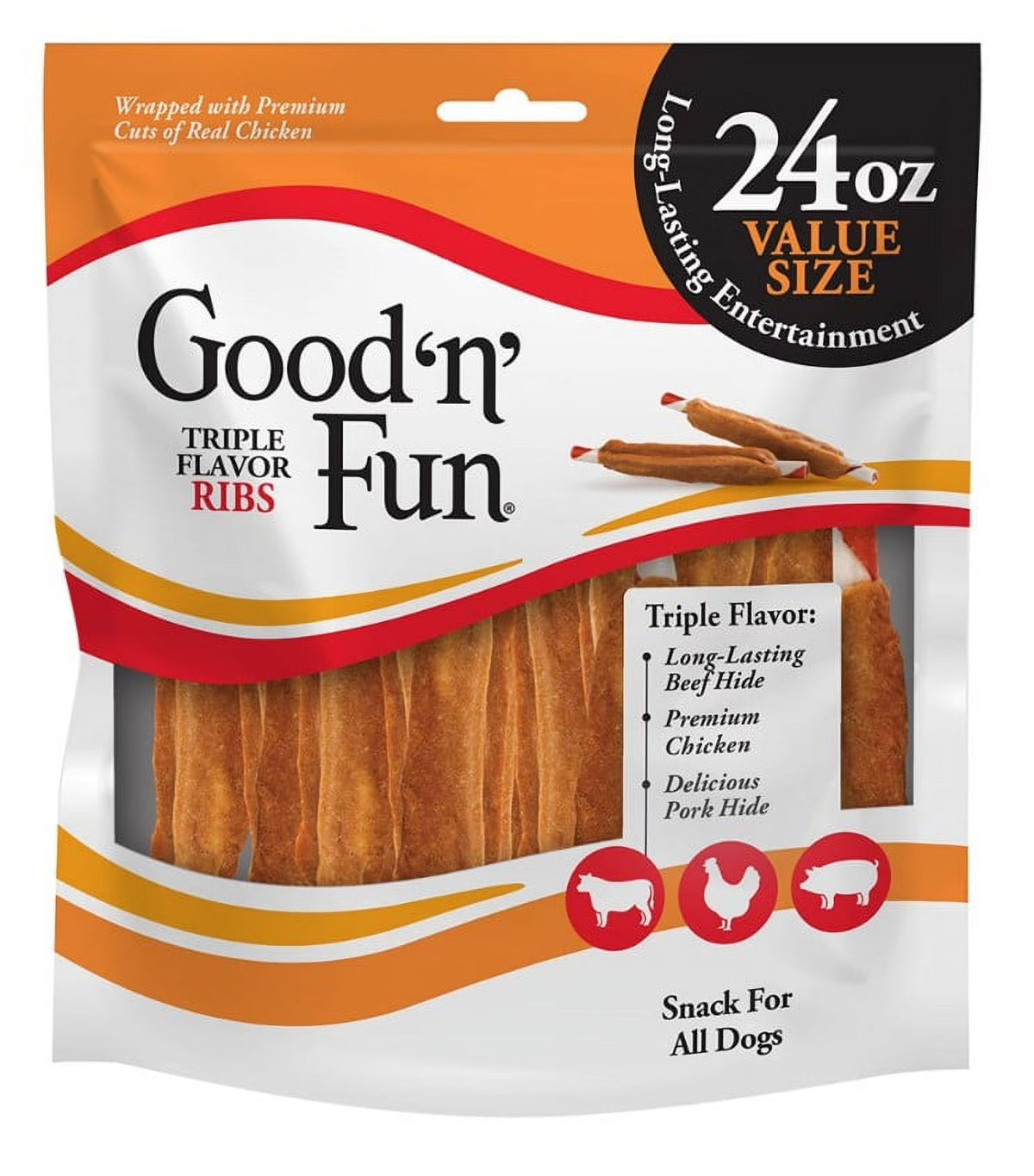 24 oz. Triple Flavor Rawhide Dog Chews O409