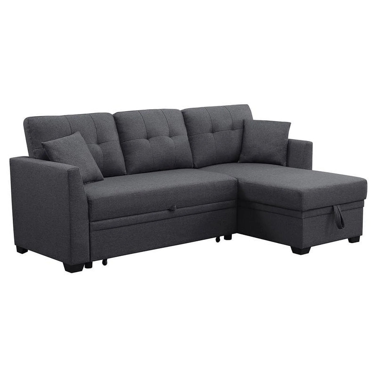 Dark Gray 3-Seat Fabric Sleeper Sectional Sofa with Storage B222368