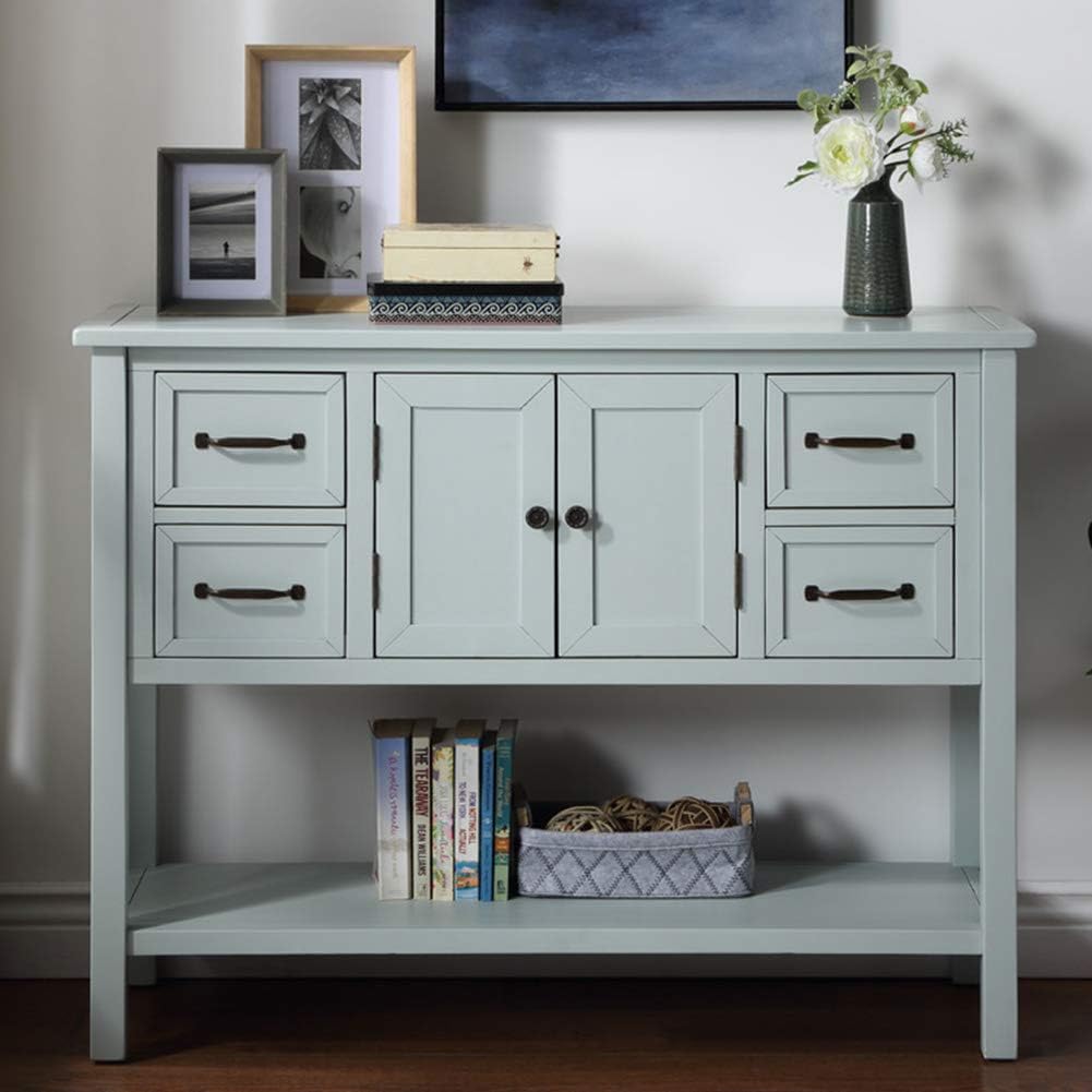 Green Wood Buffet Console Table with Drawers & Open Shelf U8295