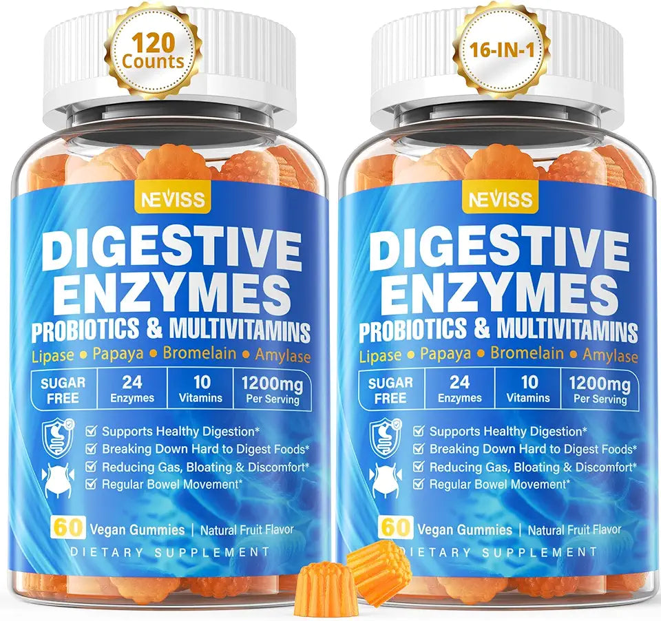 Chewable Digestive Enzymes with Probiotic Gummies, Multivitamins, Calcium, Magnesium T4622