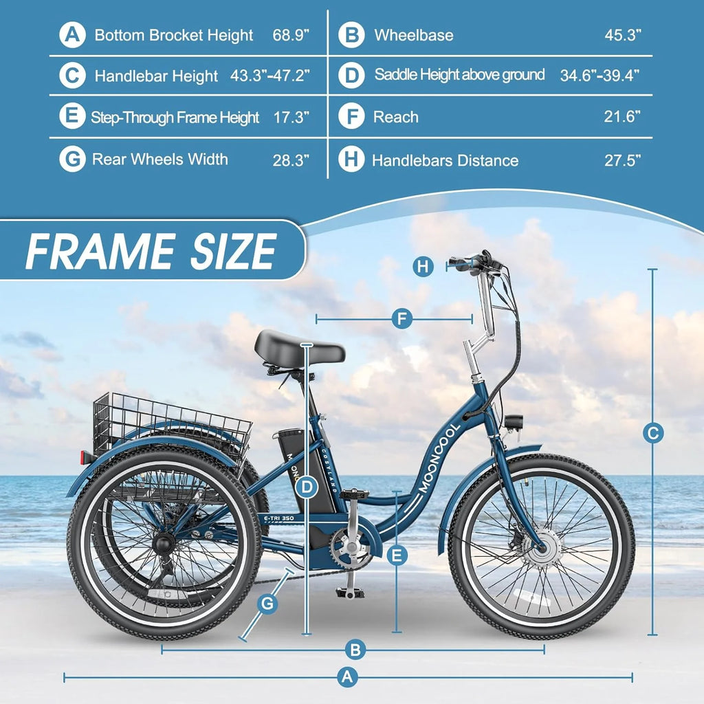 24 26 3 Wheel Electric Tricycle 350W 36V 7 Speeds with Large Basket T63213