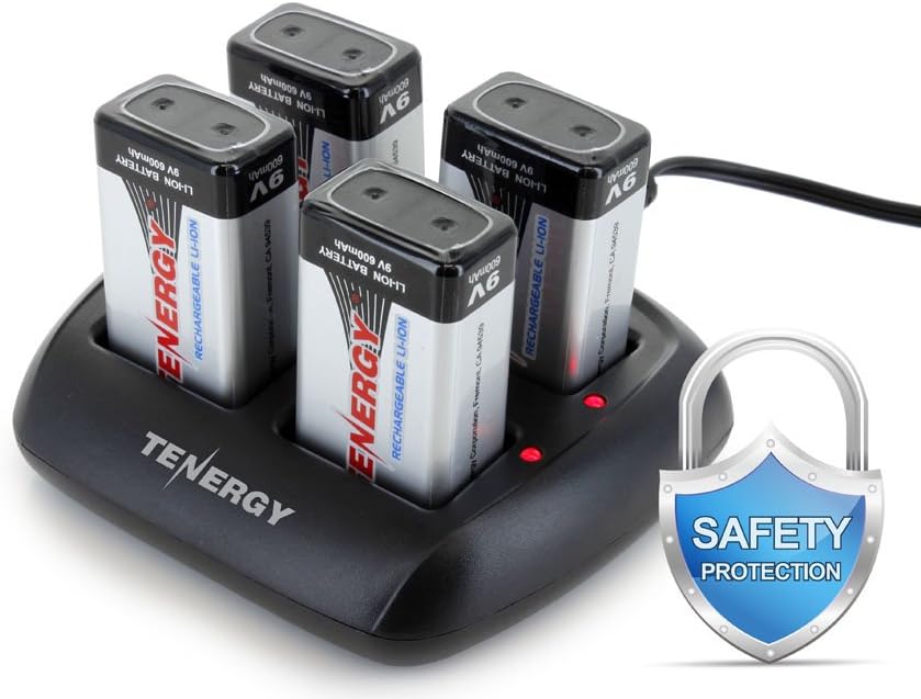 4-Bay 9V Li-ion Battery Charger with 8pcs 9V 600mAh Rechargeable Battery H4342