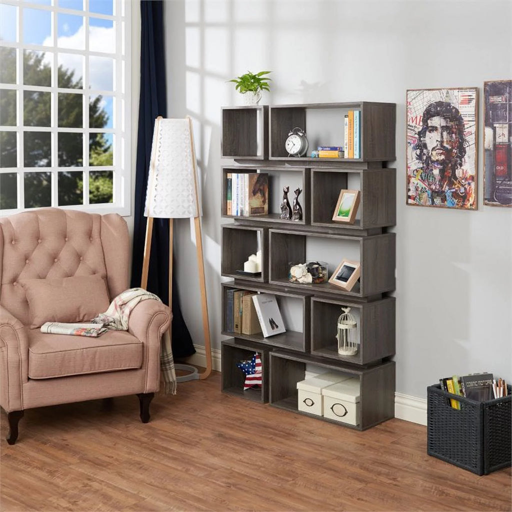 Distressed Gray Wood Geometric Bookcase Z616