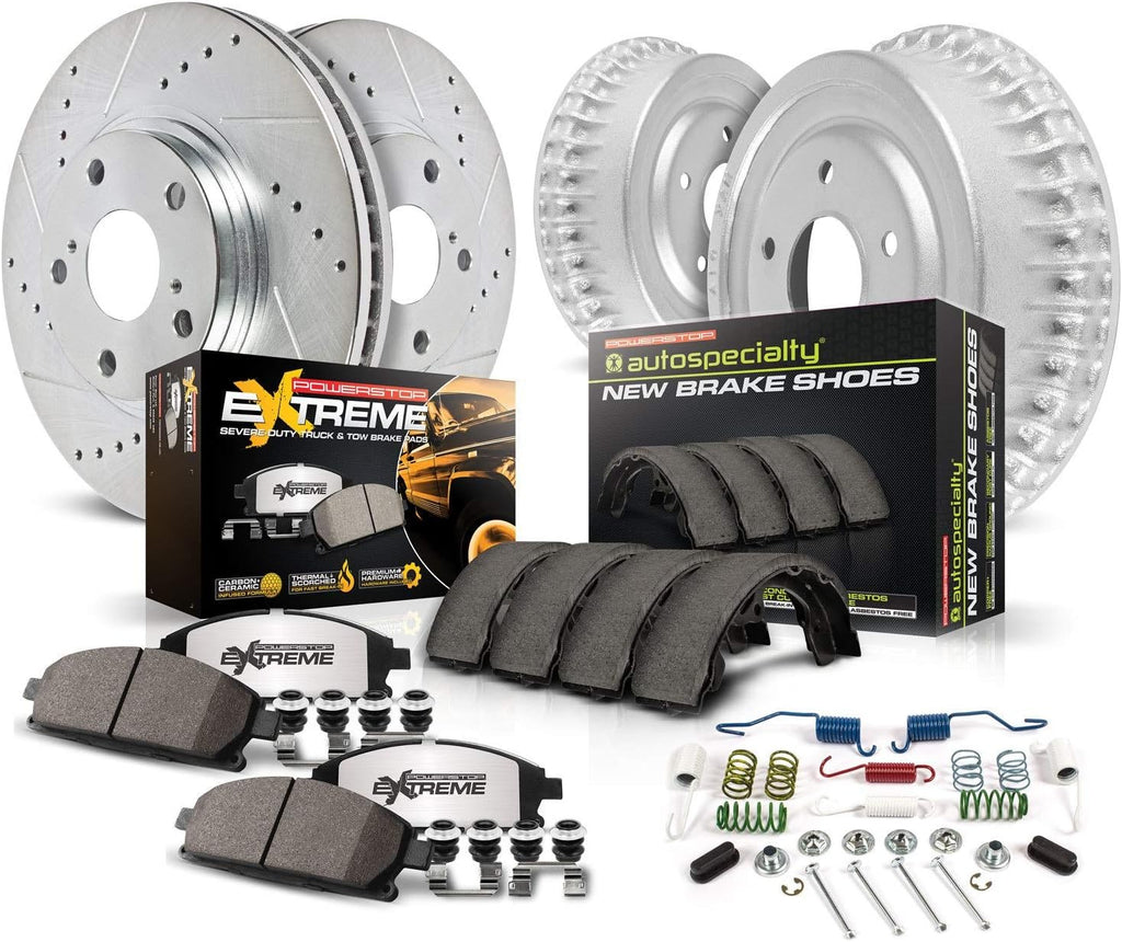 Front and Rear Carbon Fiber Ceramic Brake Kit with Drilled Slotted Brake Drums M35900