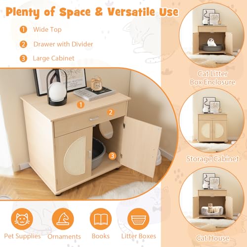 Natural Cat Litter Box Enclosure with Storage Shelf X307