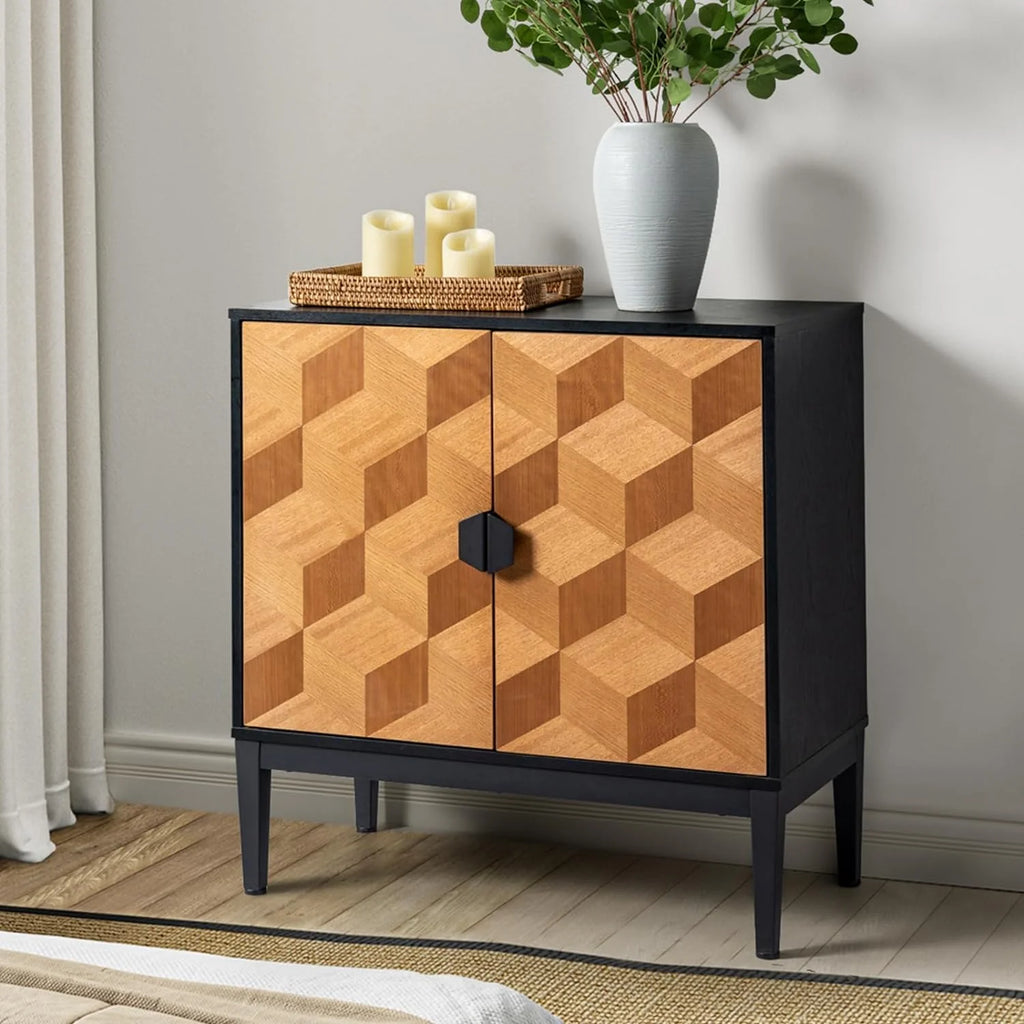 Black Storage Cabinet with Wood Legs J670