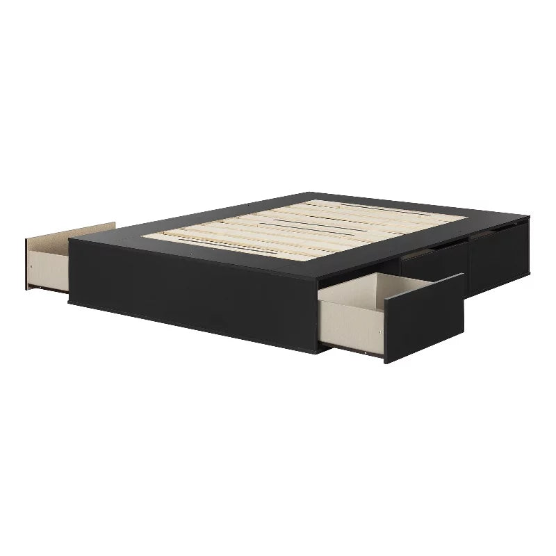Black 6-Drawer Engineered Wood Platform Bed N8483