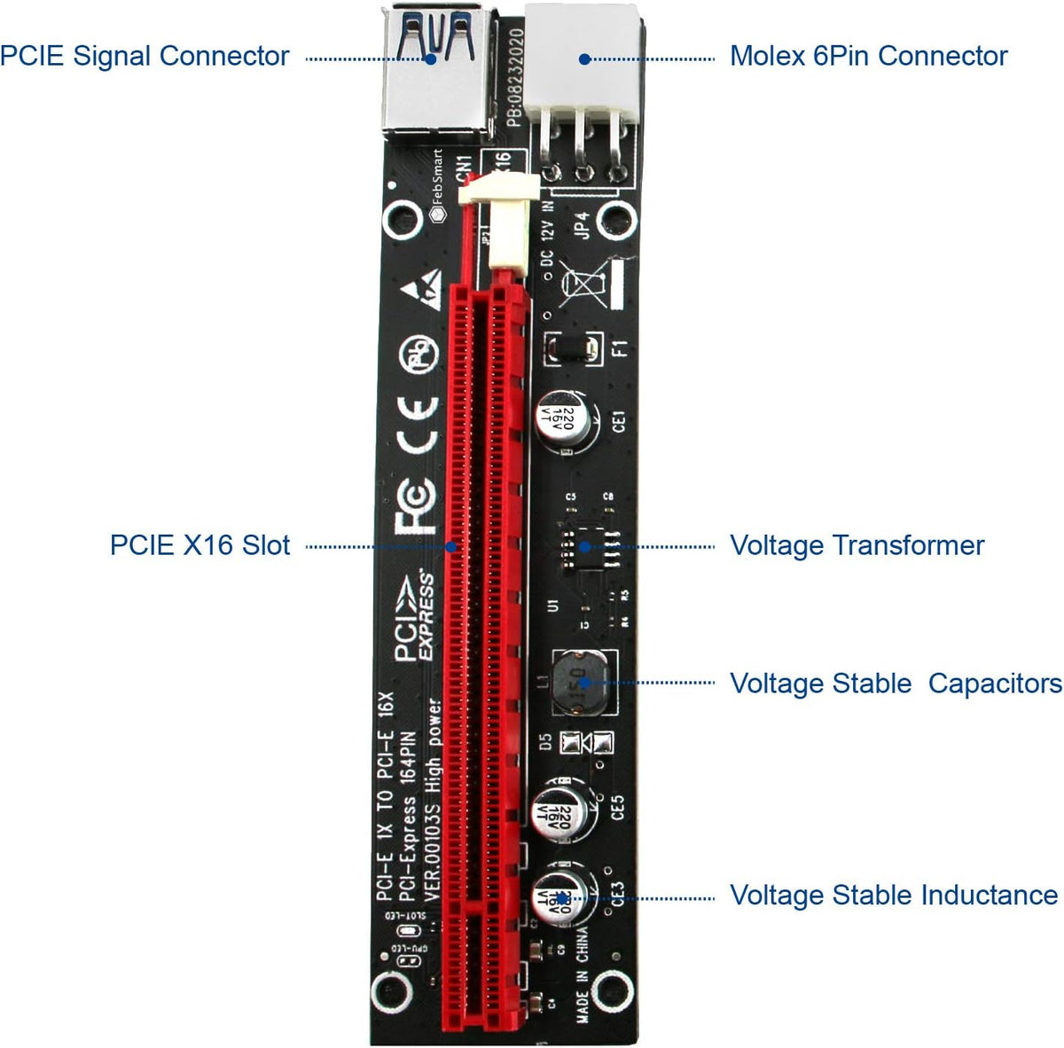 PCIE Riser Cable with 6Pin-SATA Power Cable and 23.6in Extension Cable, Pack of 2 U493758