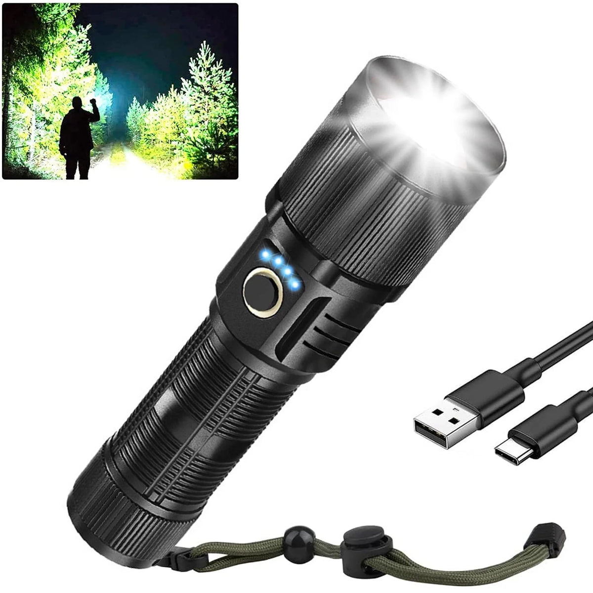 100000 Lumen Rechargeable LED Flashlight with 7 Modes and COB Sidelight L19273