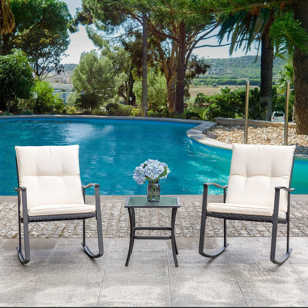 3 Piece Beige Outdoor Rocking Chair Set P6124