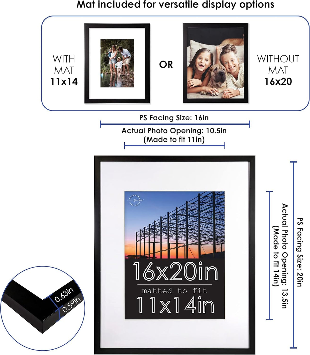16x20 inch Linear Picture Frame 5-pack Black U7319