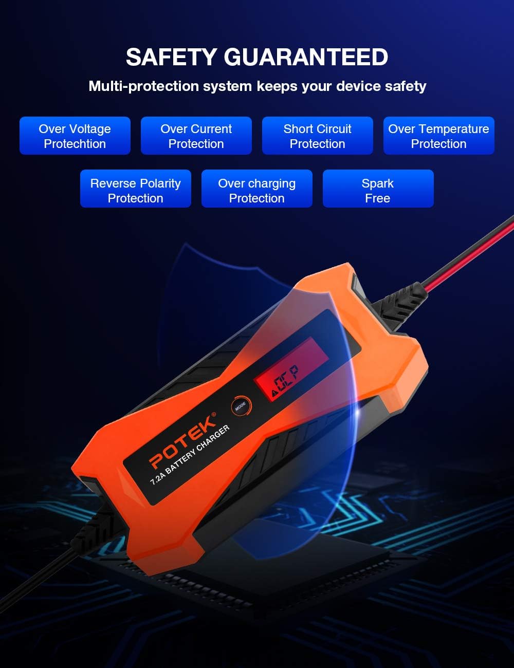 6V/12V 7.2A Smart Car Battery Charger and Maintainer A607