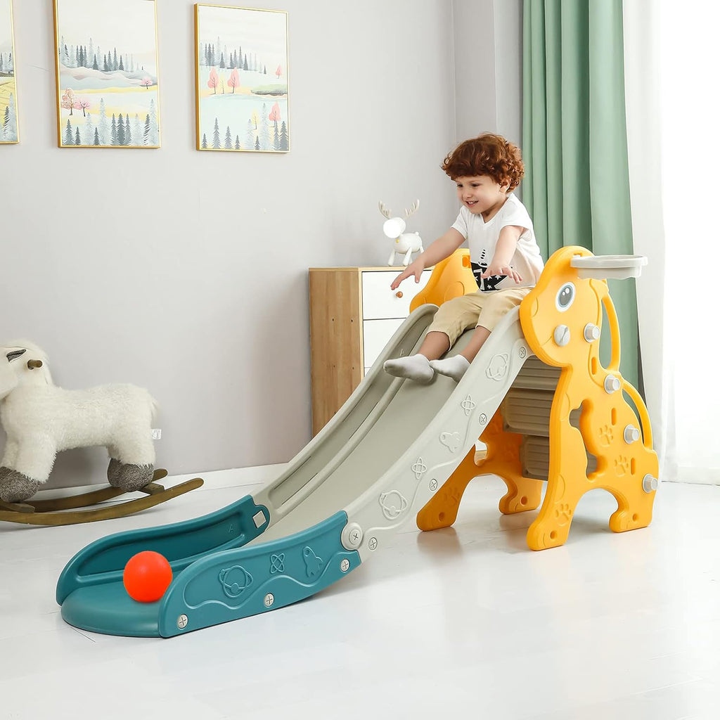 Kids Playground Slide with Basketball Hoop Y81396