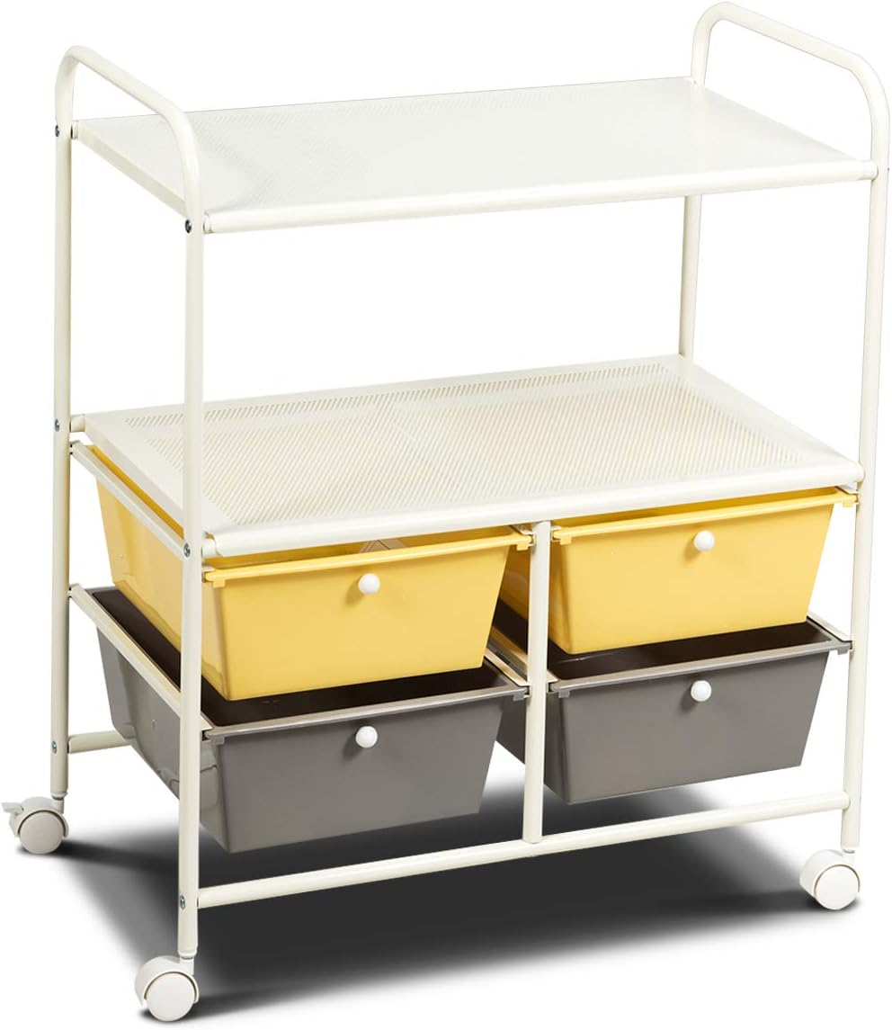 White 4 Drawer 2 Shelf Rolling Storage Cart H451579
