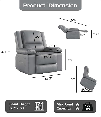 Power Lift Recliner Chair with Heat and Massage, Faux PU Electric Lift Recliner R873
