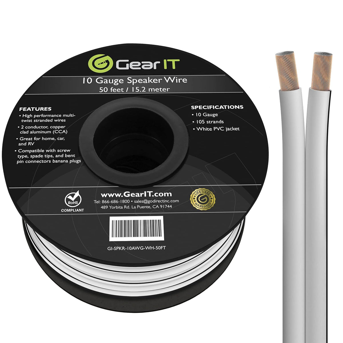 10 Gauge Copper Clad Aluminum Speaker Wire 100 Feet L60180
