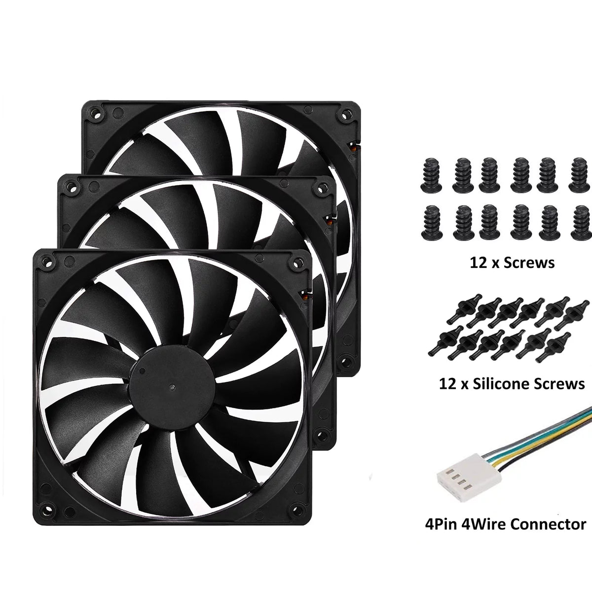 Black 140mm 4pin PWM Computer Case Cooling Fan 3-Pack T48331