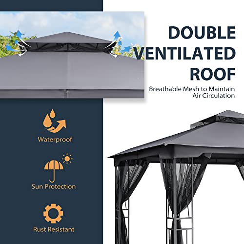 10' X 12' Outdoor Patio Gazebo with Mosquito Netting Dark Brown C389