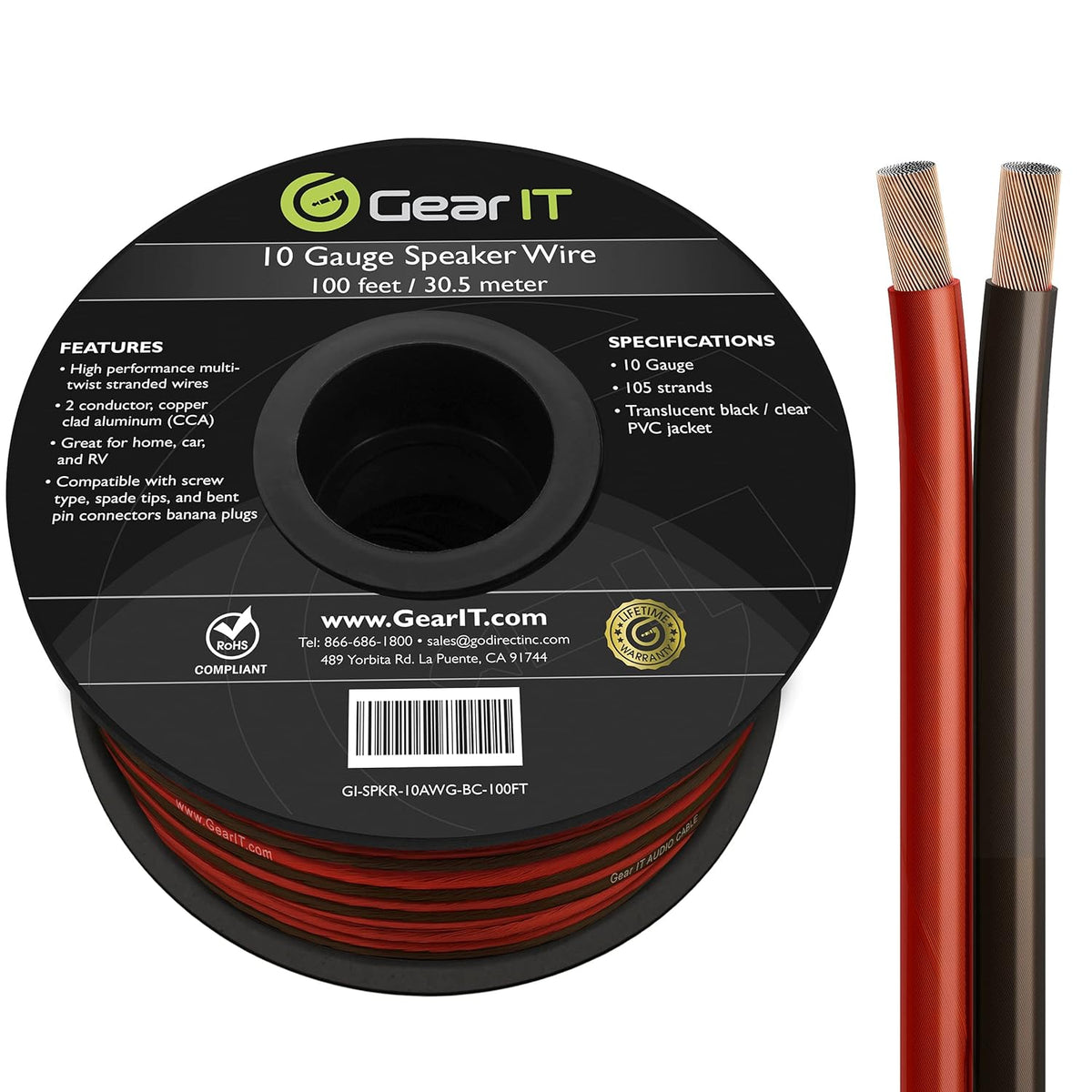 10 Gauge Copper Clad Aluminum Speaker Wire 100 Feet L60180