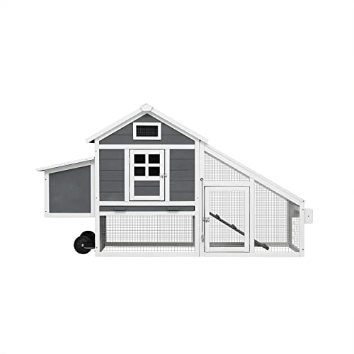 71" Movable Wooden Chicken Coop with Wheels and Run L46080