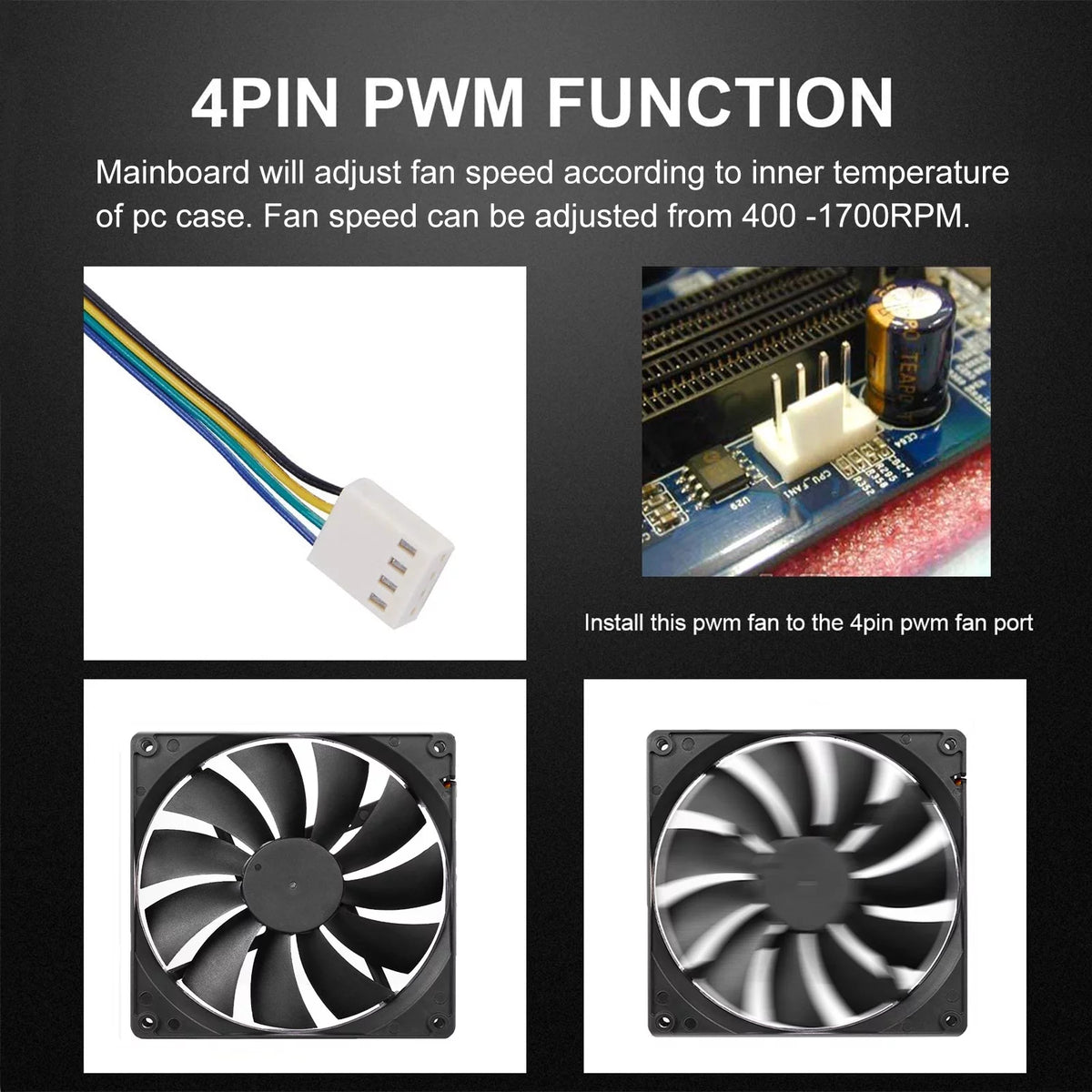 Black 140mm 4pin PWM Computer Case Cooling Fan 3-Pack T48331