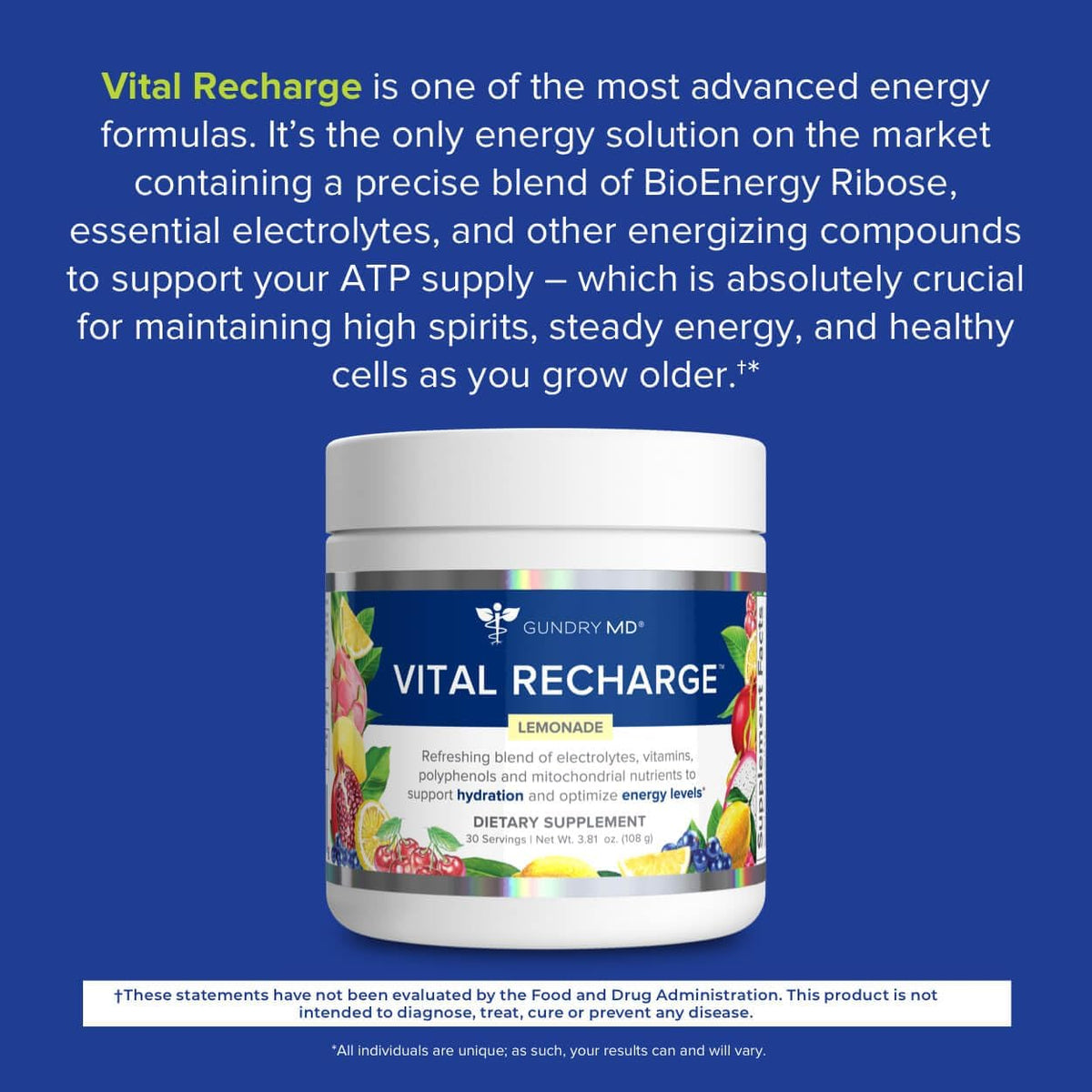 Vital Recharge Supplement Powder with Electrolytes - 30 Servings D3867