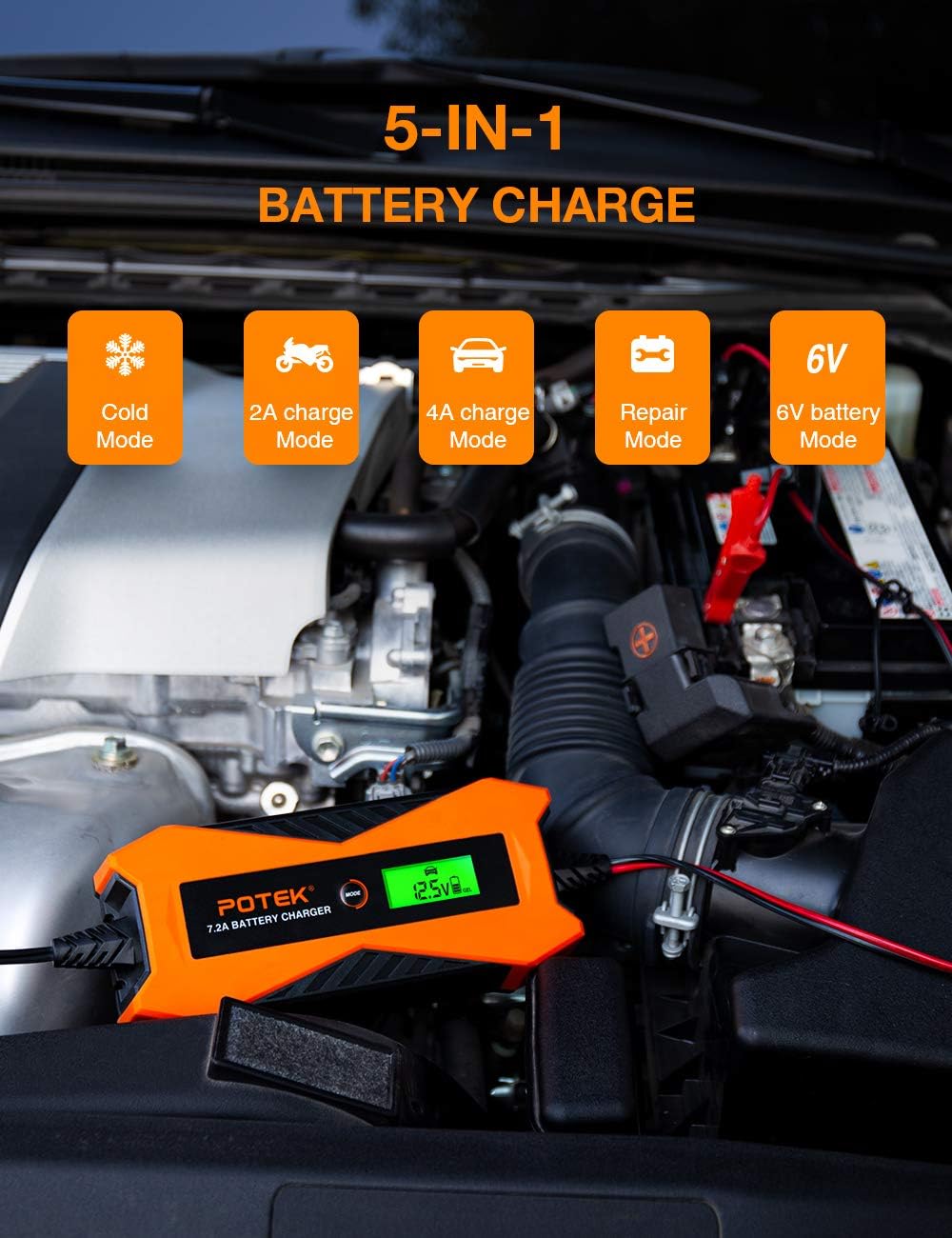 6V/12V 7.2A Smart Car Battery Charger and Maintainer A607