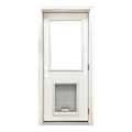 36 in. x 80 in. White Primed Fiberglass Prehung Back Door with Pet Door P7575