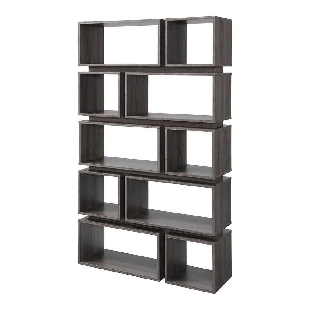 Distressed Gray Wood Geometric Bookcase Z616
