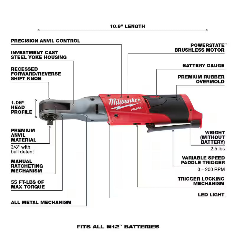12V Cordless Brushless Ratchet with Two 3.0 Ah Batteries S917
