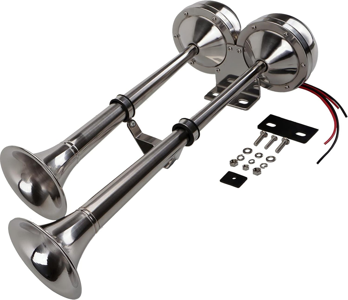 12V Marine Boat Horn Waterproof Stainless Steel Dual Trumpet Horn P646083