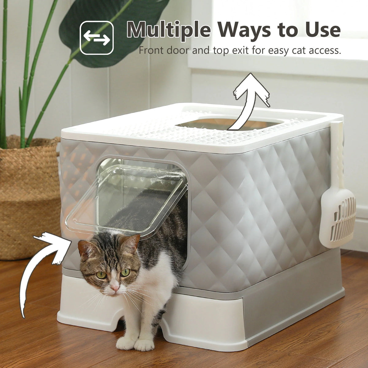 Enclosed Cat Litter Box with Lid Drawer Type Gray B457906