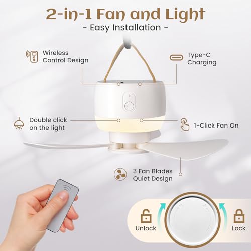 Portable Camping Ceiling Fan with LED Lantern E98345