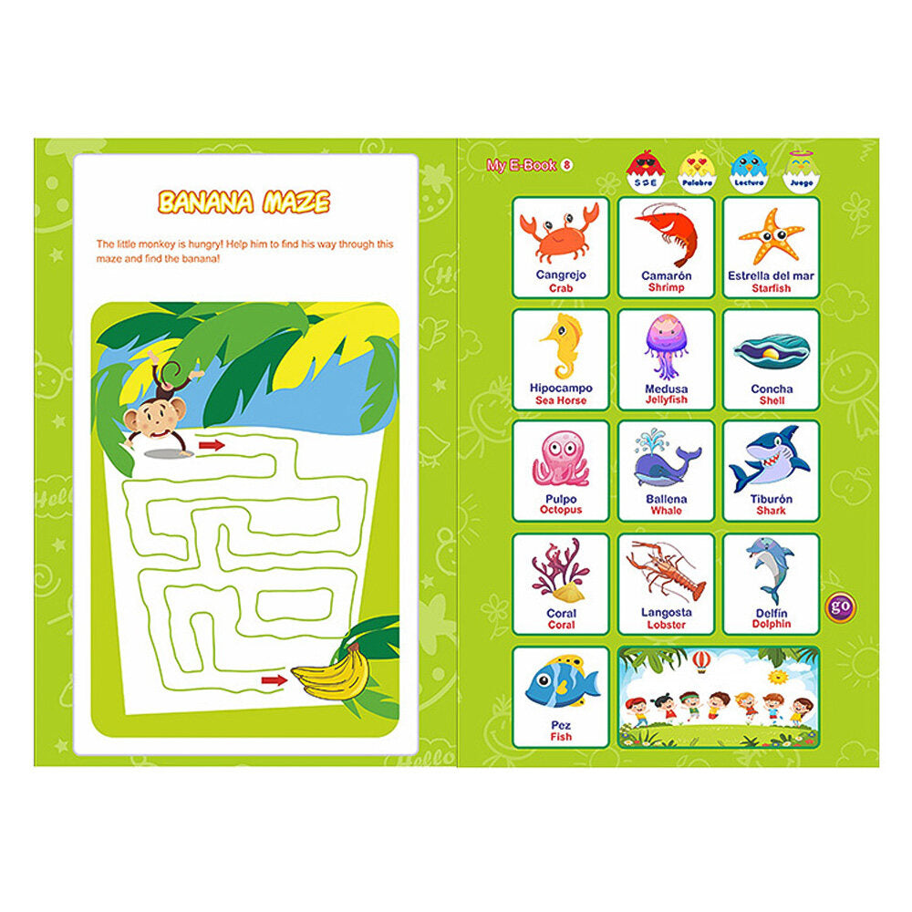 2-in-1 Spanish English Sound Board Book Interactive Talking Book Early Educational Reading Toy H51825