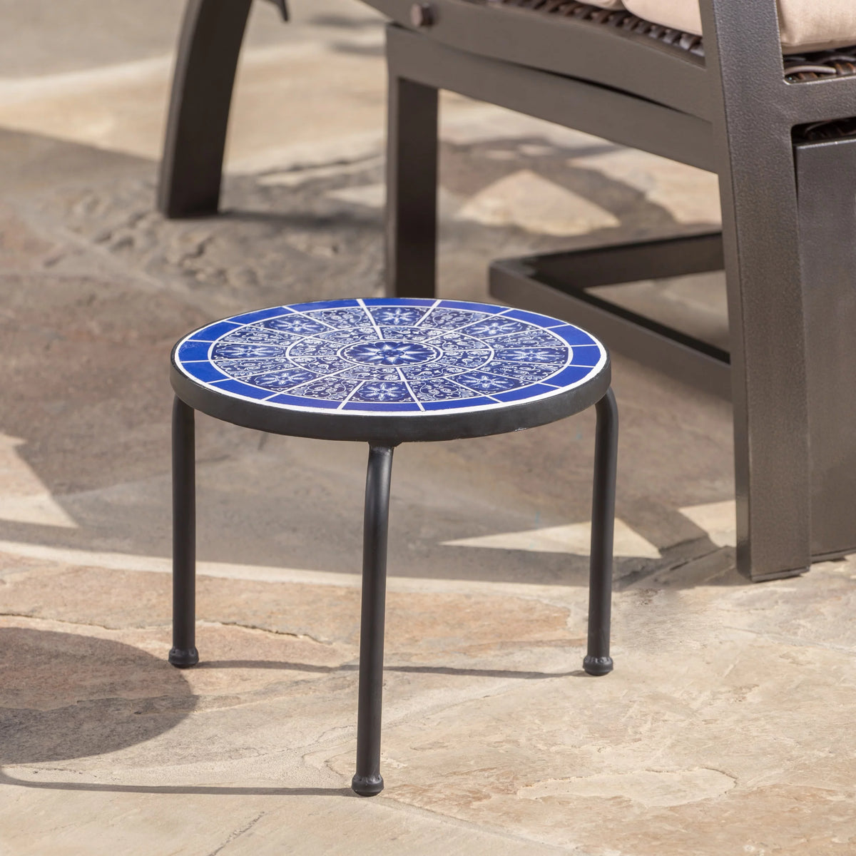 Outdoor Ceramic Tile Side Table with Iron Frame A46169