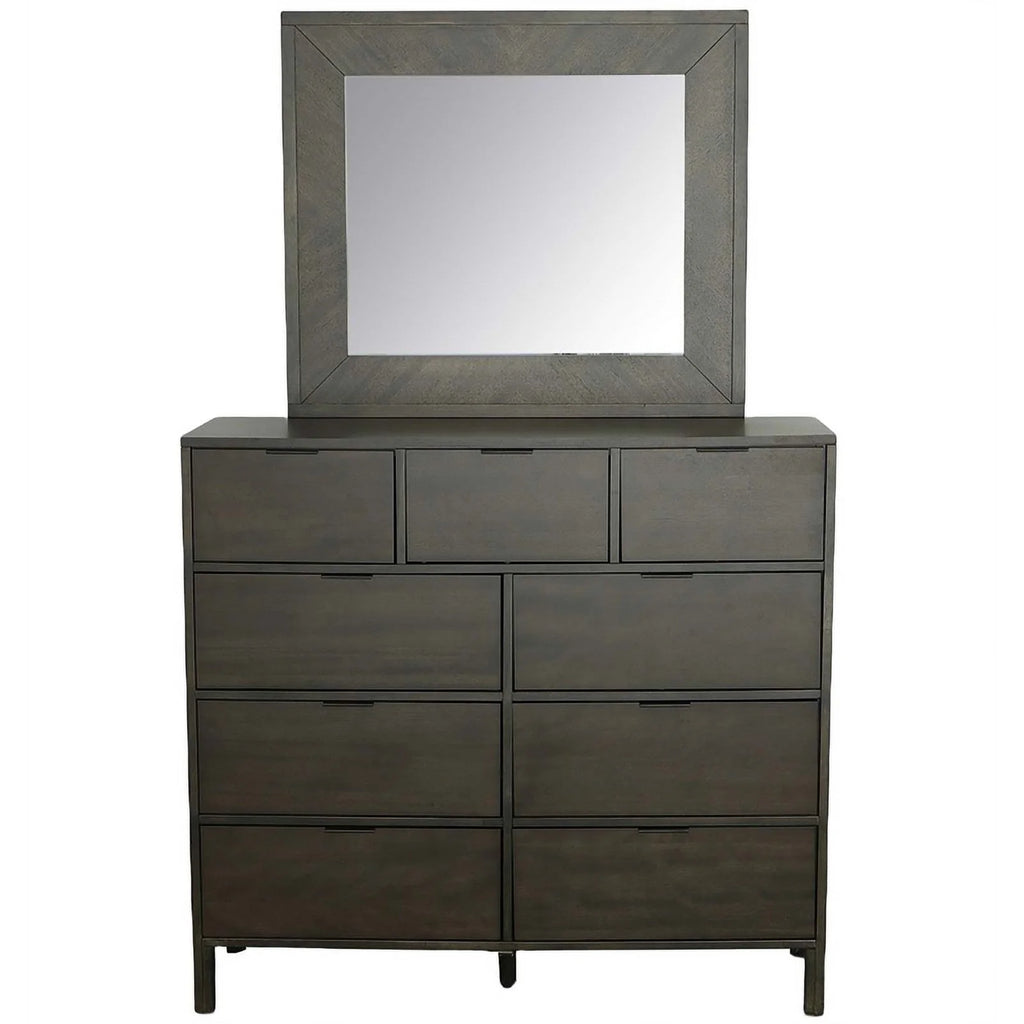 Dark Walnut Brown Wood Drawer Dresser & Mirror L8672