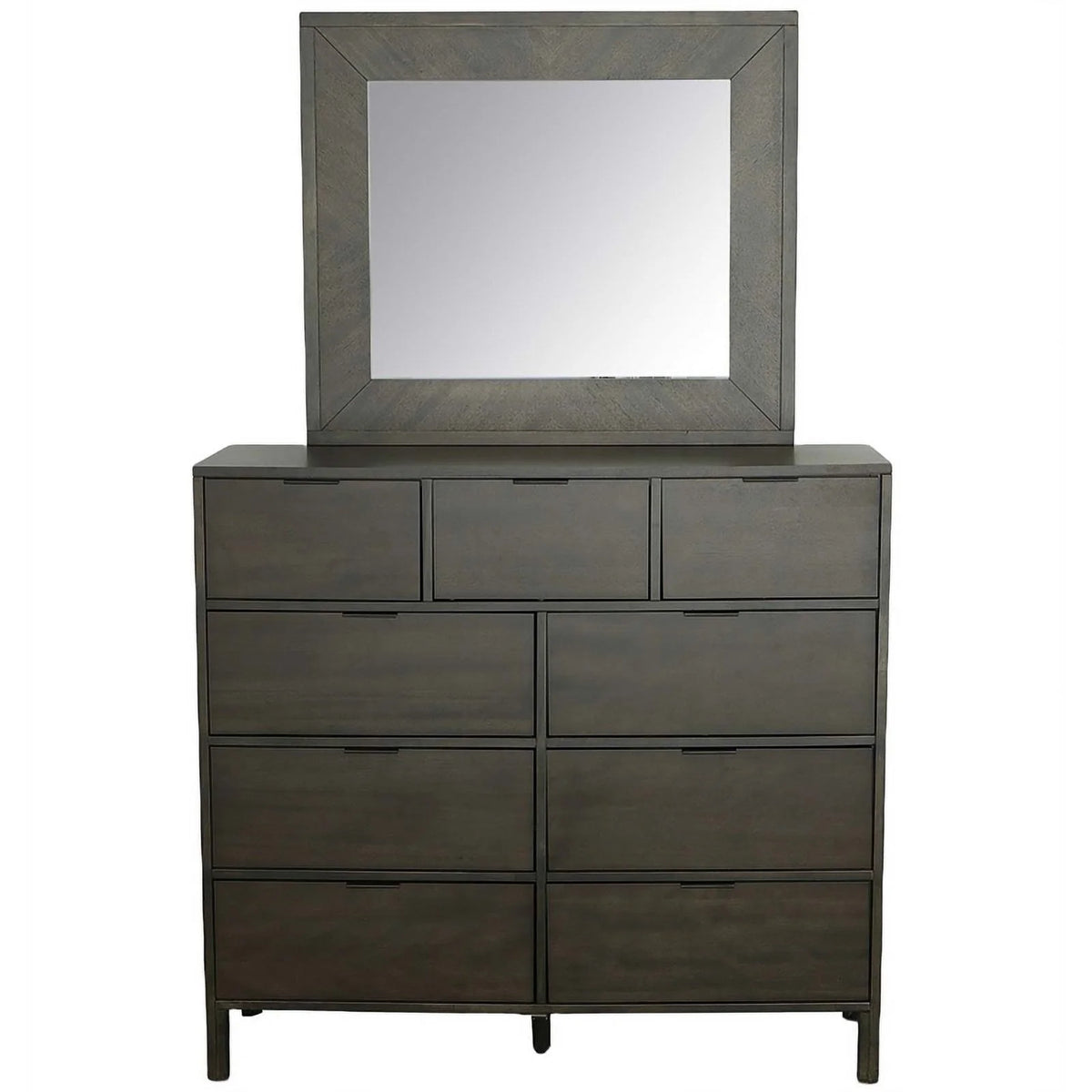 Dark Walnut Brown Wood Drawer Dresser & Mirror L8672