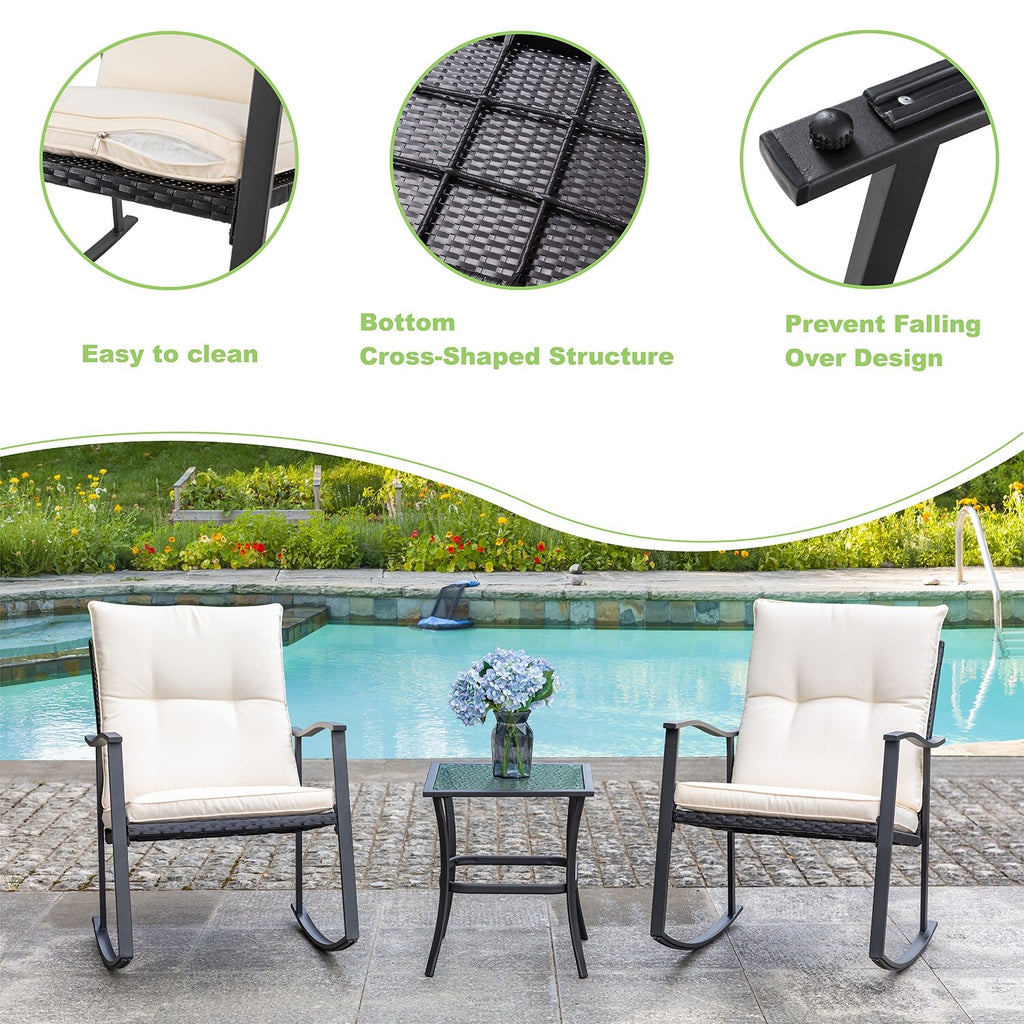 3 Piece Beige Outdoor Rocking Chair Set P6124