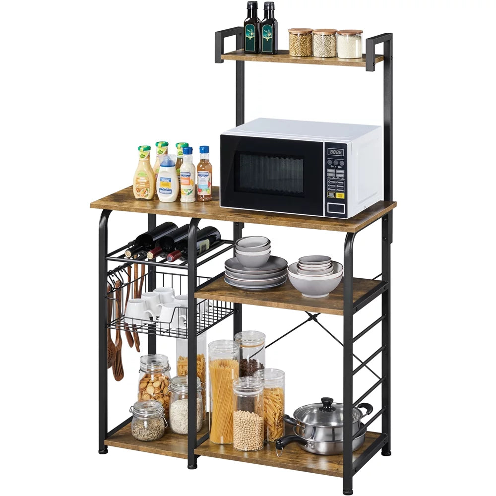 Rustic Brown Baker's Rack with 10 Hooks U516