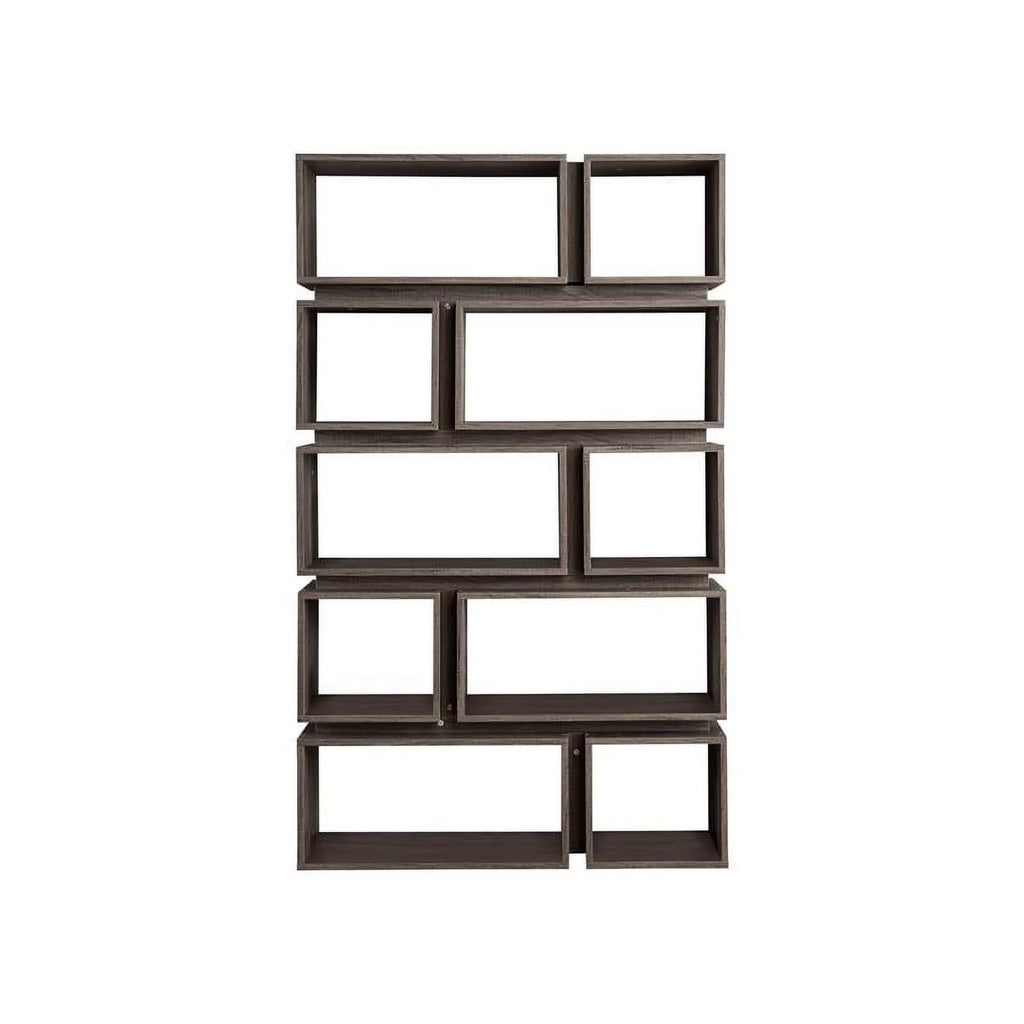 Distressed Gray Wood Geometric Bookcase Z616