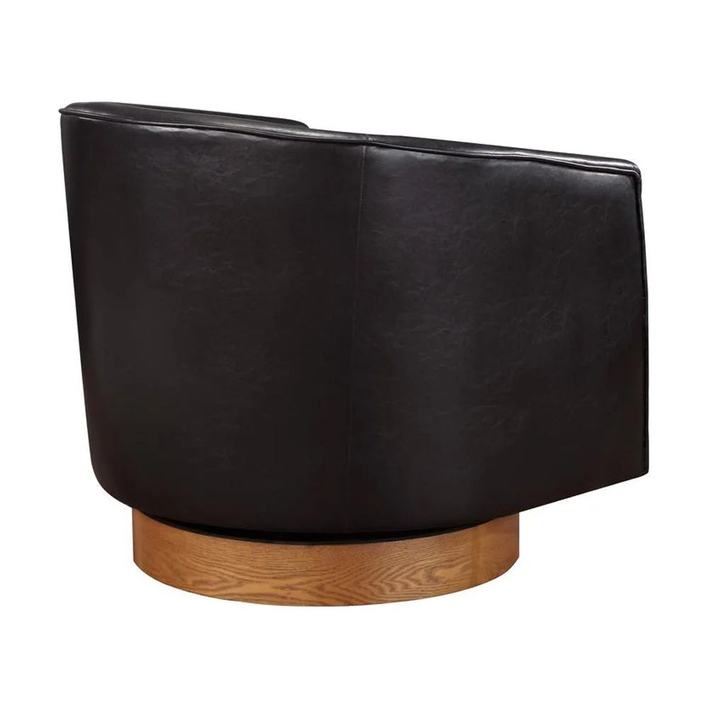 Brown Faux Leather Wood Base Swivel Chair S6866