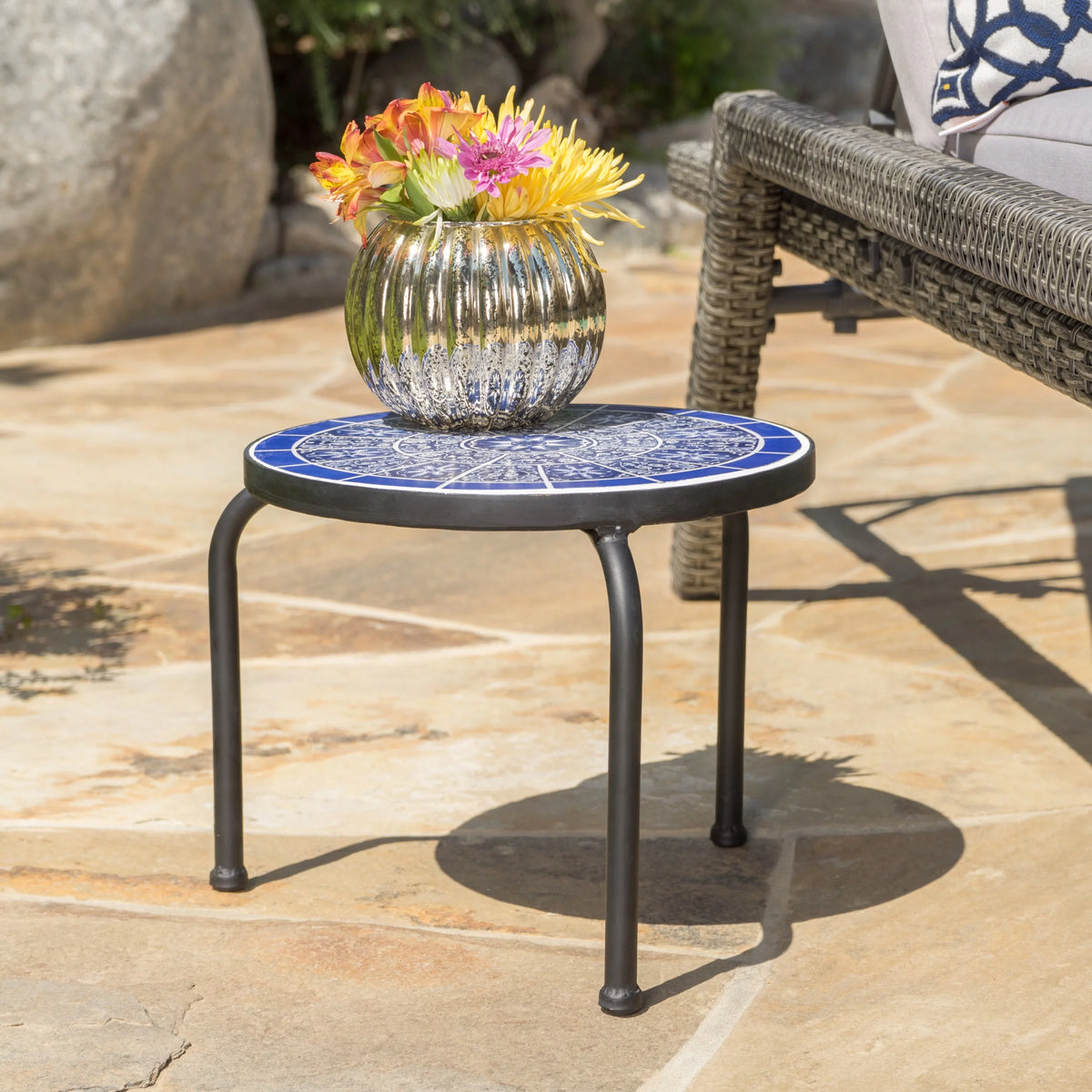 Outdoor Ceramic Tile Side Table with Iron Frame A46169