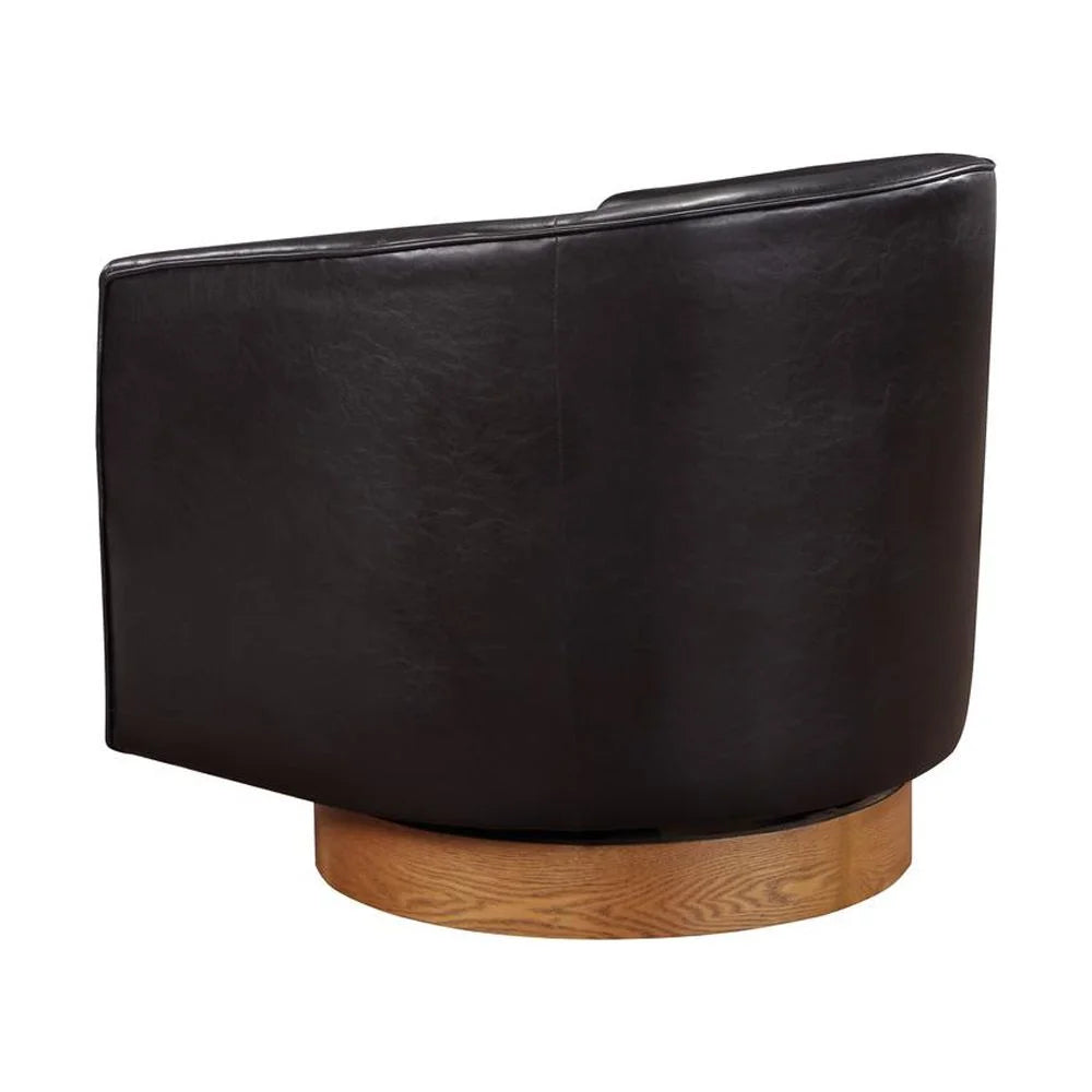 Brown Faux Leather Wood Base Swivel Chair S6866