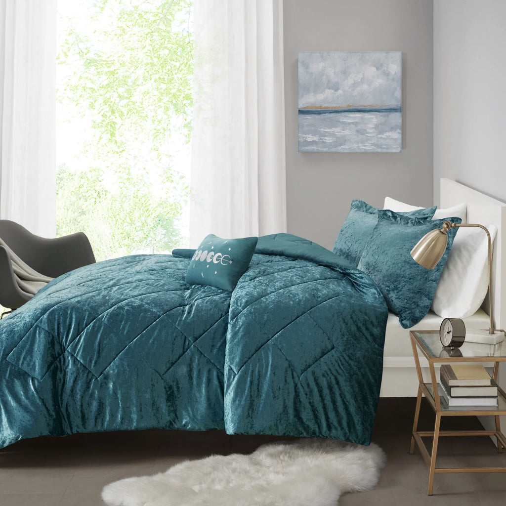 Teal Velvet Quilted Duvet Cover Set U5683