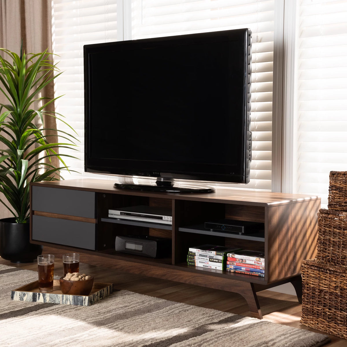 Grey Walnut 2-Drawer Wood TV Stand N83945