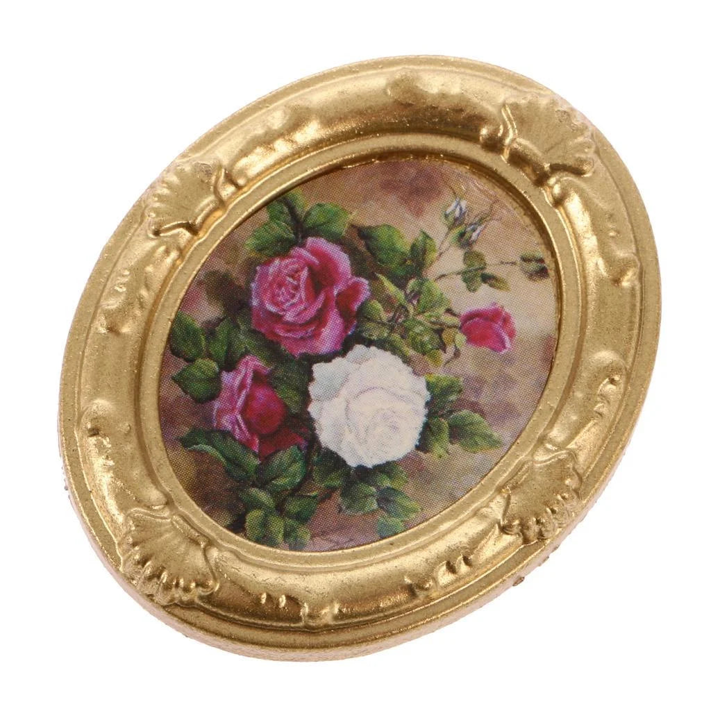 Vintage Mini Metal Dollhouse Decor Furniture Flower Picture Photo J2347