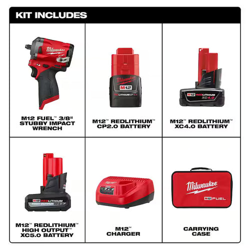 12V Lithium-Ion Brushless Cordless 3/8 in. Impact Wrench Kit with 5.0 Ah Battery J219473