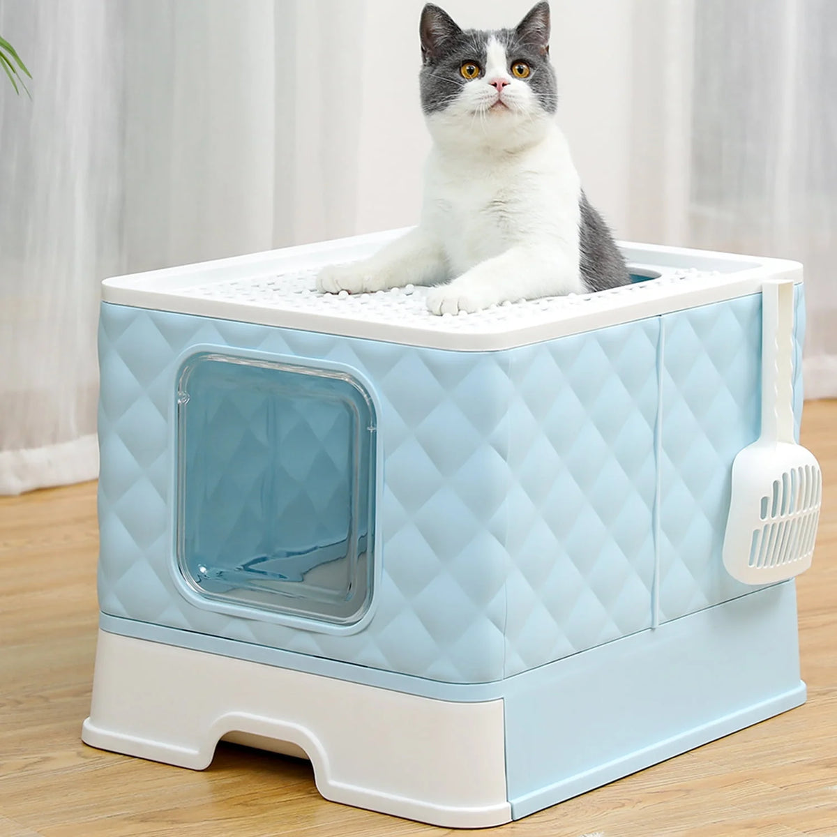 Enclosed Cat Litter Box with Lid Drawer Type Gray B457906