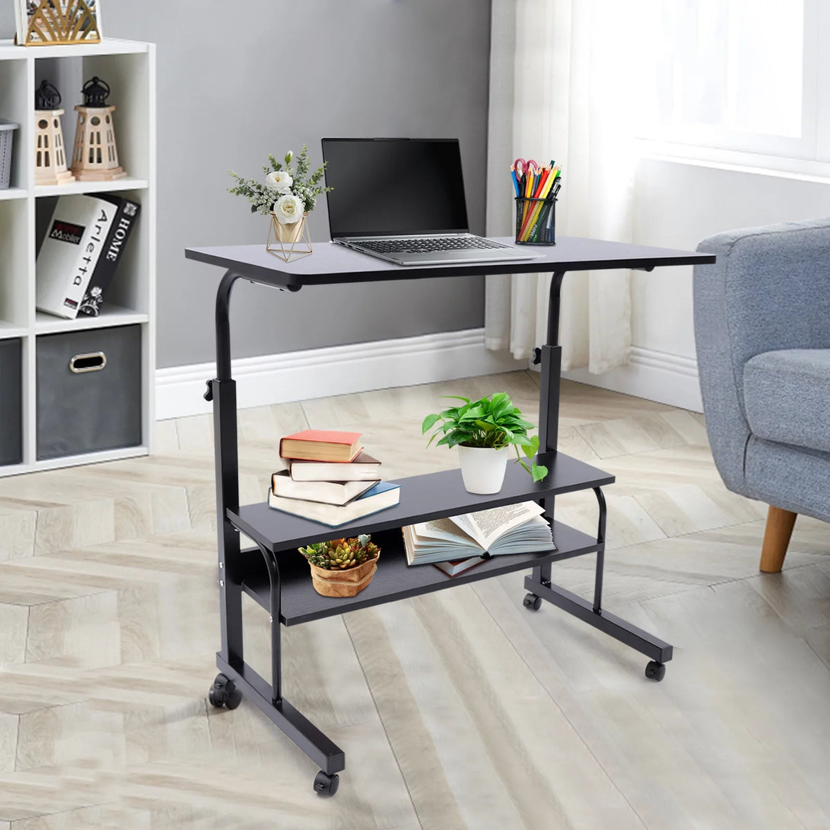 Height Adjustable Mobile Computer Desk with Wheels K97487