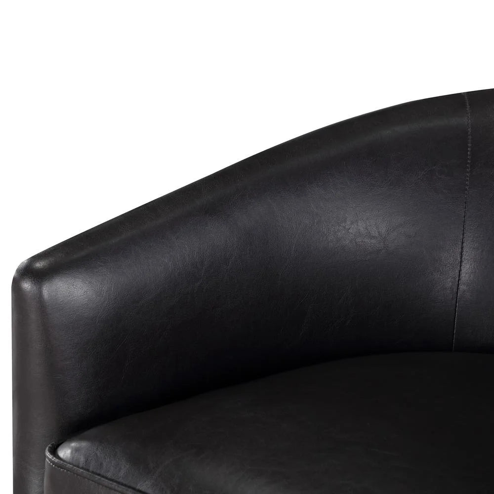 Brown Faux Leather Wood Base Swivel Chair S6866